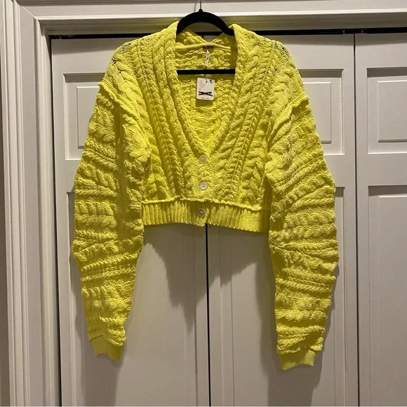 Free People Sadie Cable Knit Cropped Cardi Button Down Oversized Cardigan | XL - Picture 6 of 9